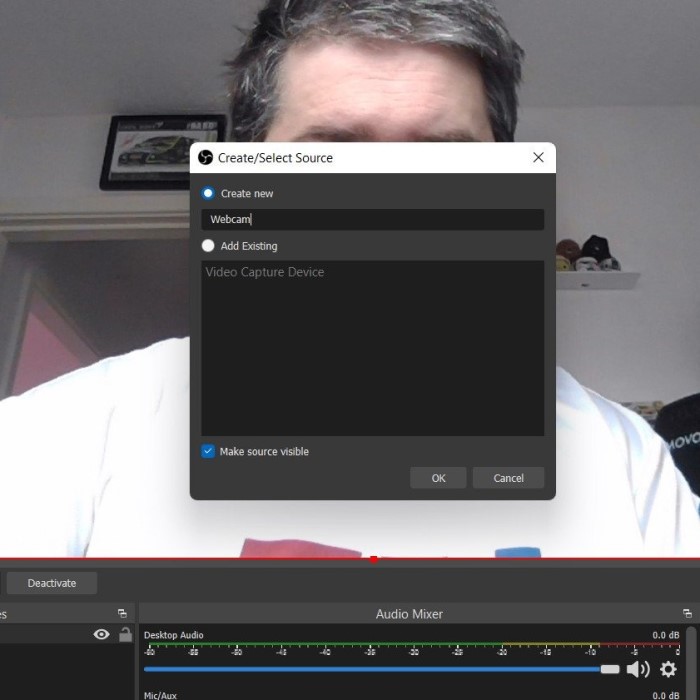 how to add webcam to obs